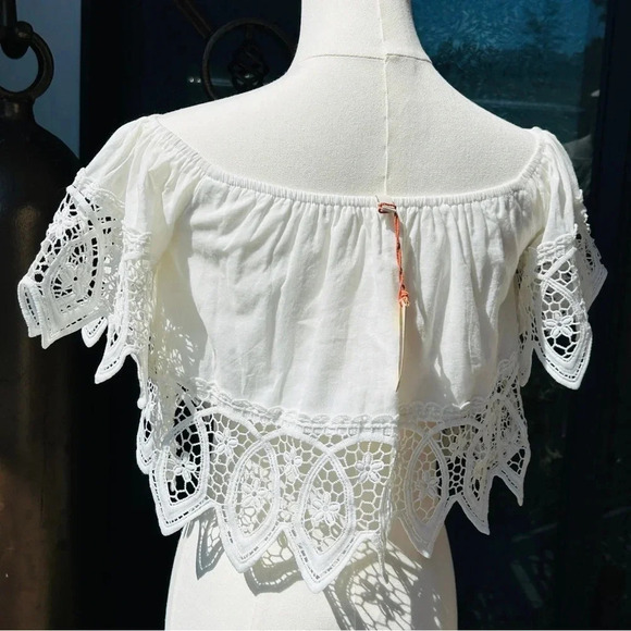 Anthropologie RAGA LA Bohemian Stevie Nicks Style White Flowy Cropped Blouse - Picture 8 of 13